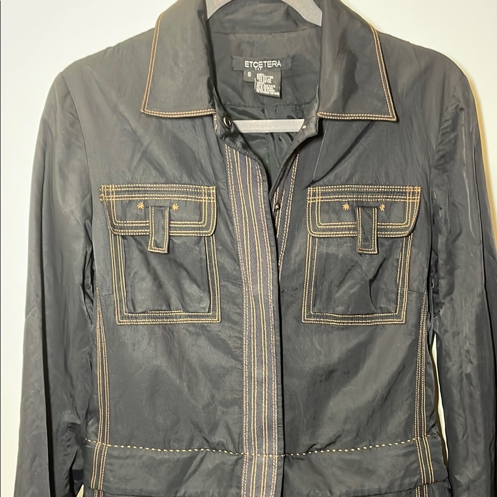 Etcetera 2 in 1 Long and Short Black Trench Coat with Brown Accents - Picture 4 of 12